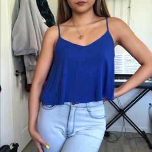 Blue v shaped flowy tank top